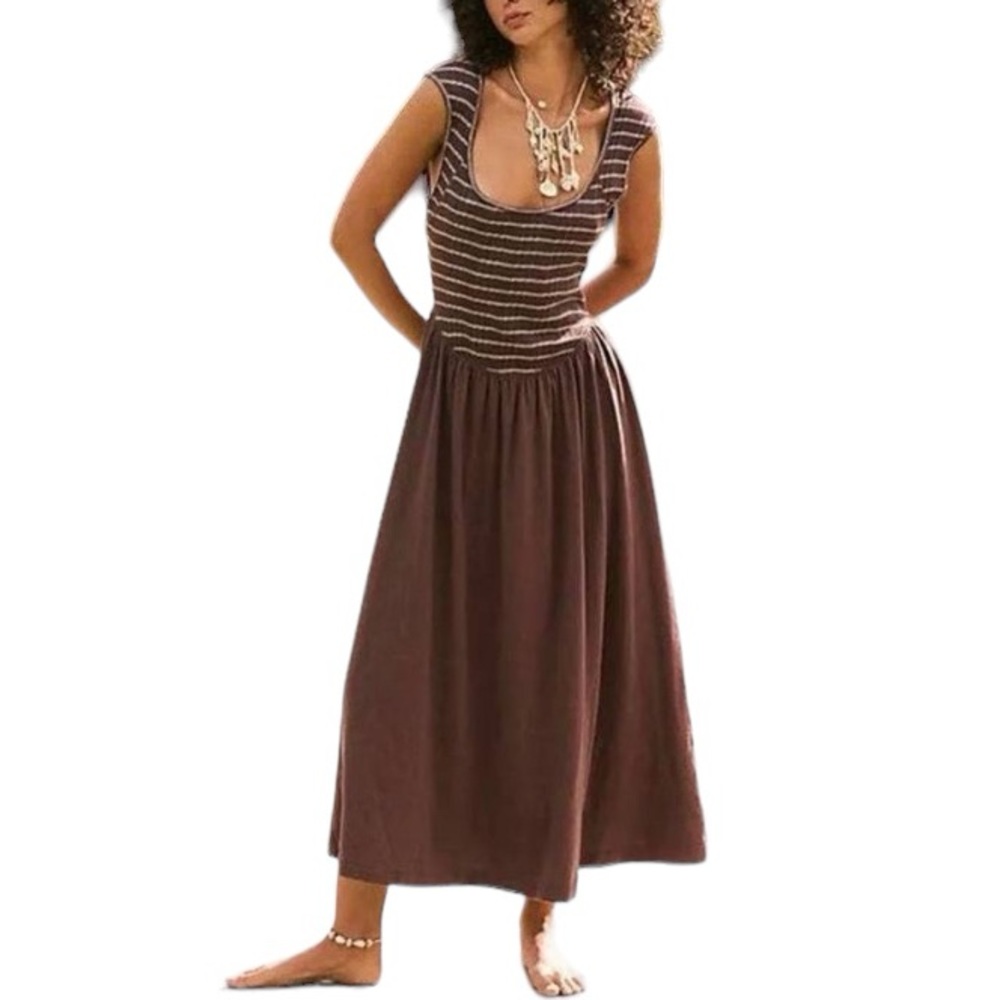 Free People Beach Alana Open-Back Striped Midi Dress | Size XS